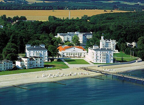 Mecklenburg-Vorpommern with its beaches at the Baltic Sea has many seside resorts, like the pictured Grand Hotel Heiligendamm, built between 1793 and 1870