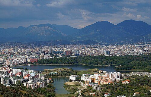 View over the city of Tirana with Mt Dajti in the distance