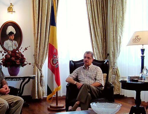 President James Michel in his office in Victoria, 2009