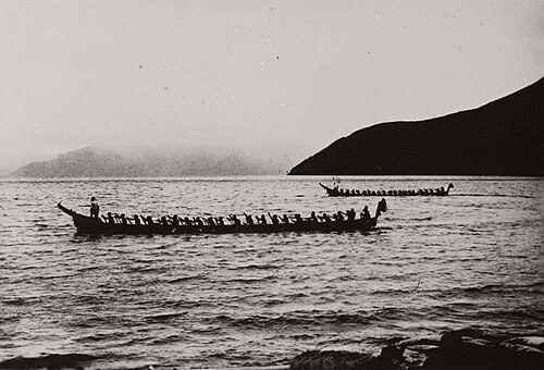Batak canoes near Haranggaol on Lake Toba (circa 1920)