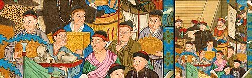 Banjarmasin delegates (馬辰國) paid tributes to the Qing emperor in Beijing, as depicted on Ten Thousand Nations Coming to Pay Tribute (1761).