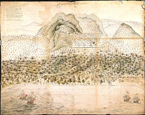 Dutch fort at Loki and Company troops in the interior, c. 1652