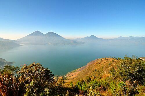 Aerial panoramic view of Lake Atitlán