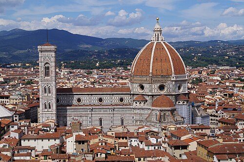 The Santa Maria del Fiore cathedral in Florence by Filippo Brunelleschi, which has the largest brick dome in the world.[2][3] The city of Florence is among the world's top 100 destinations.