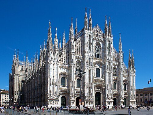 Milan Cathedral is a busy tourist spot in Milan. It is the world's 5th biggest cathedral and took over five centuries to complete.[4] Milan is the 5th most visited city in Europe and the 16th in the world, with 8.81 million tourists in 2018.[5]
