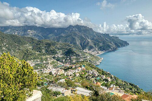 The Amalfi Coast seen from Ravello, in Campania, one of the most popular tourist destinations in Italy