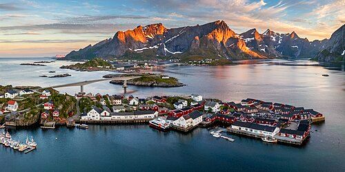 Hamnøya, Toppøya, Olenilsøya and other small islands of Reinefjorden in Moskenes, Nordland, Norway in 2022 June