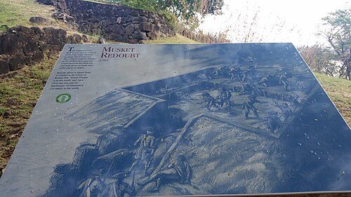Pigeon Island historical marker for Fort Rodney's redoubt