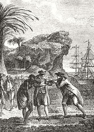 Illustration of French slave trade from the 1876 book The 18th century: Its Institutions, Customs, and Costumes: France, 1700–1789