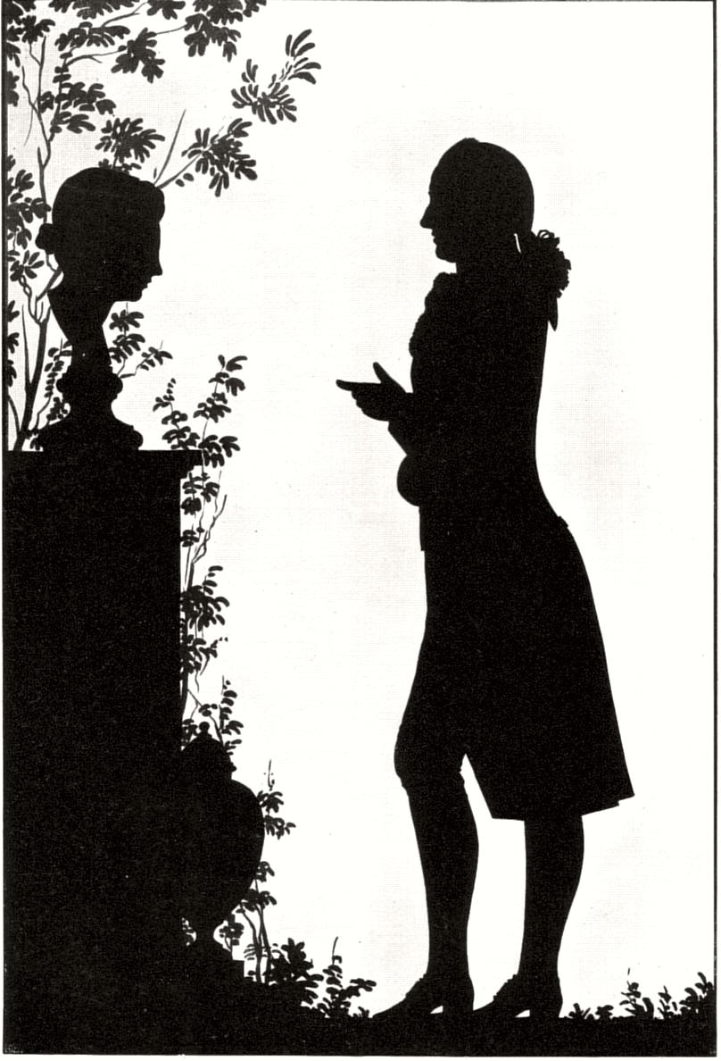 Goethe facing a grave monument, cut paper, 1780