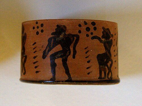 Corinthian black-figure pyxis, 6th century BCE