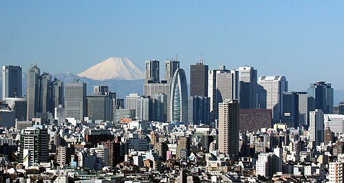 Shinjuku in Tokyo, and Mount Fuji