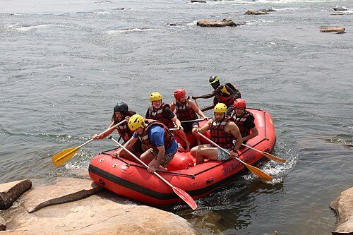 People rafting on the source of the Nile in Uganda.