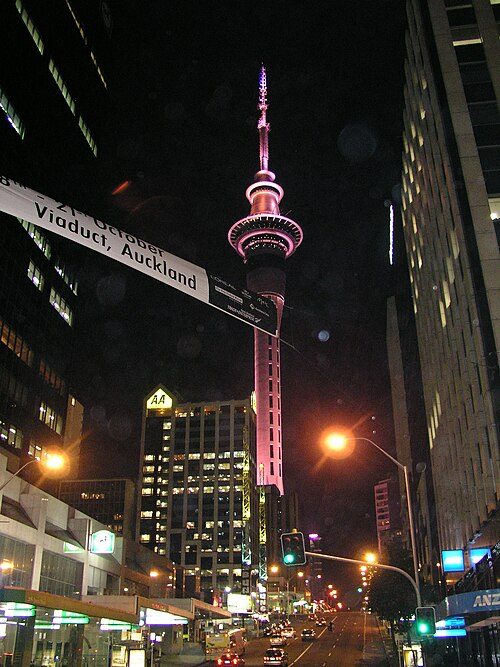 The Sky Tower, a popular attraction in Auckland, serves as an observation tower as well as featuring a revolving restaurant.[4]