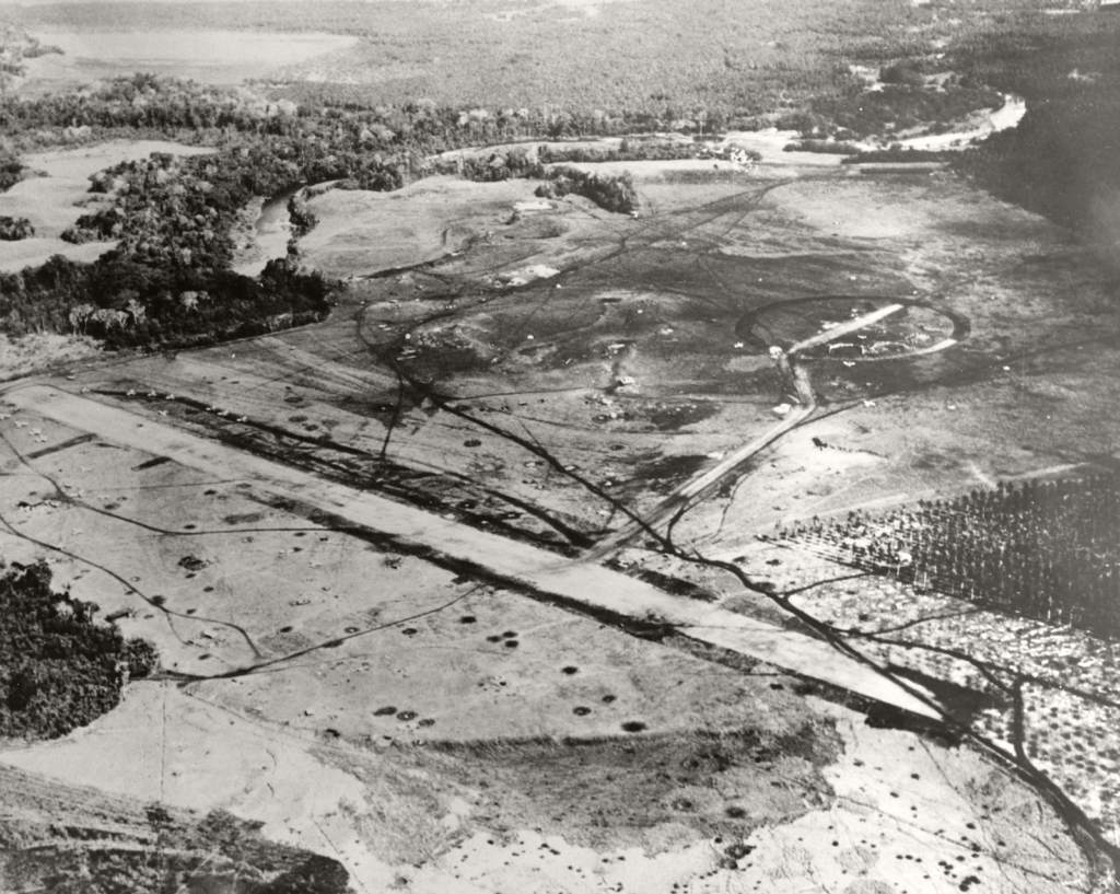 Henderson Field on Guadalcanal in late August 1942, soon after Allied aircraft began operating out of the airfield