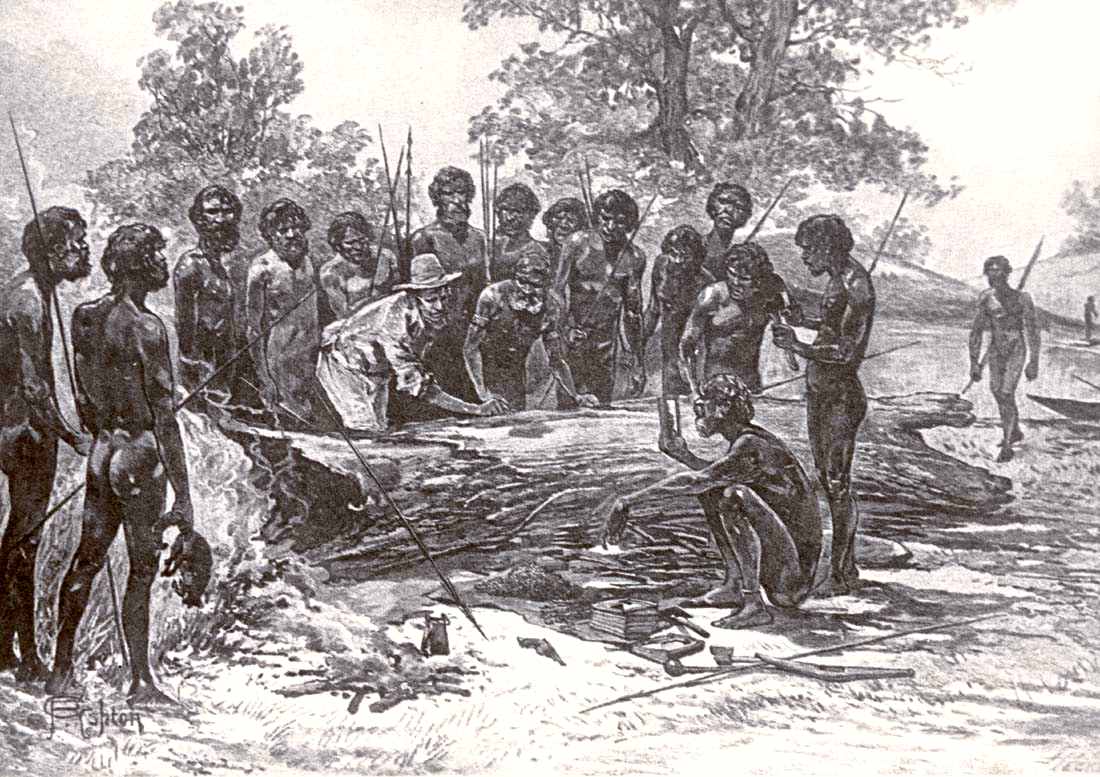 A late 19th-century artist's depiction of John Batman's treaty with a group of Wurundjeri elders.