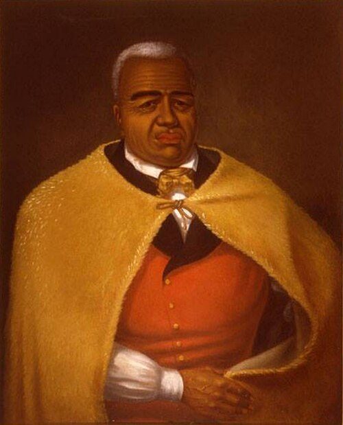 Kamehameha I, portrait by James Gay Sawkins, based on Louis Choris sketch