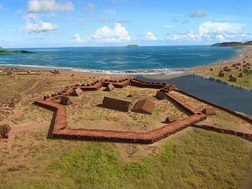 Artist's impression of Russian Fort Elizabeth overlooking Waimea Bay, Kauaʻi