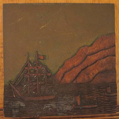 Depiction of Hawaiian warriors meeting Captain Cook off the coast of Lahaina