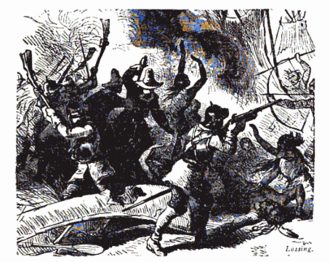 Former Massachusetts Governor John Endicott attacking the Niantics on Block Island in the summer of 1637