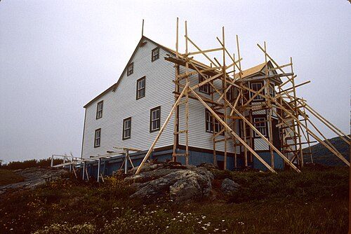 The 1826-1827 Bleak House, Fogo, shown here under restoration circa 1986.